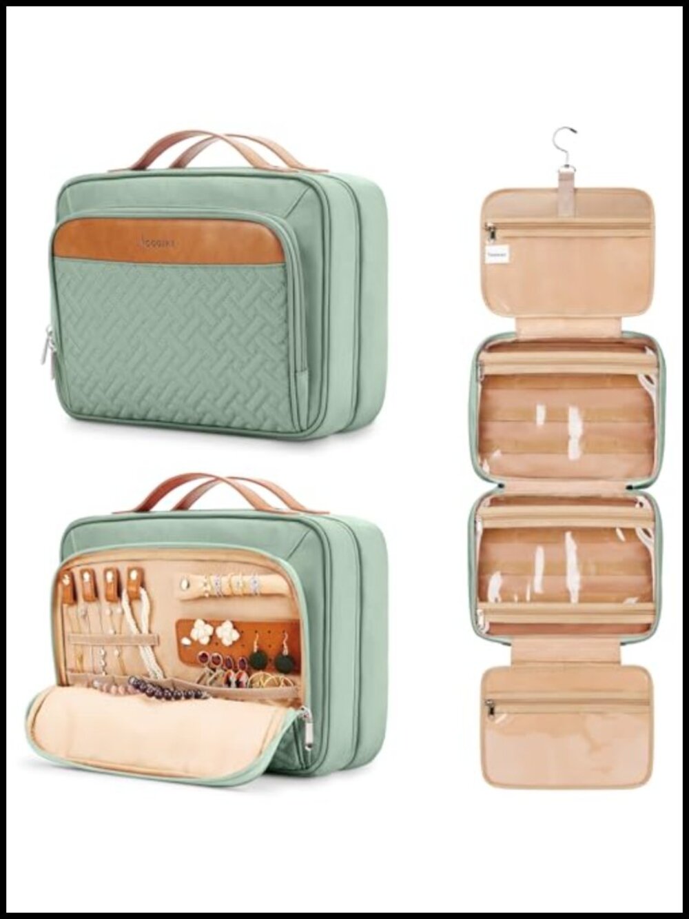 Hanging Travel Toiletry Bag with Jewelry Organizer Large Waterproof Nylon